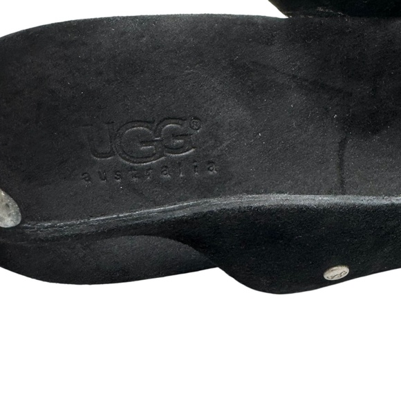 UGG HAZEL BLACK SUEDE & CORK WEDGE HEEL PLATFORM SANDALS - Picture 14 of 16